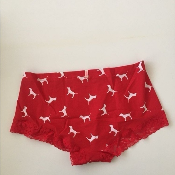 VS PINK Red Lace Dog Print Shorts (Small) - Picture 2 of 4